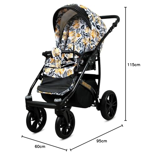 BabyLux Miracle 2-in-1 Baby Pushchair Deep and Pushchair with Accessories Adjustable and Foldable Aluminium Construction Waterproof Non-Removable Wheels Gold Leaf