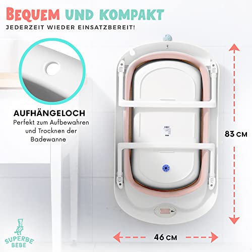 Faltbar Baby Badewanne Mit Rutschfestem Badekissen - Babywanne XXL Mit Baby Badewannensitz & Badethermometer - Von Der Geburt Bis 3 Jahre - Baby Bathtub - Geburtsgeschenke Für Mädchen & Jungen
