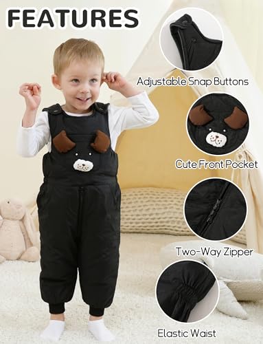 FEOYA Baby snowsuit winter stitch girls winter jacket fleece cute. Children's clothing sleeveless fashion boys romper lined round neck collar warm with zip black 9 months - 4 years