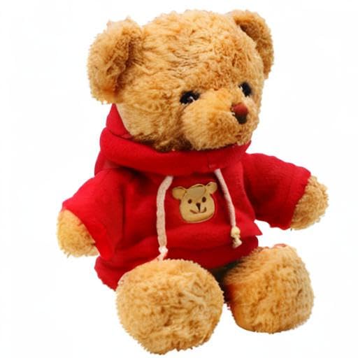 TROYSINC Teddy Bear Soft Fur Teddy Bear with Hood Paw Print Plush Toy Cuddly Toy Stuffed Toy Gift (Red, 30 cm)