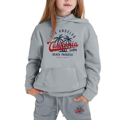 Los Angeles California Herbst-Outfits für Mädchen, 2-teiliges Set mit Kapuze, aktives Kinder-Sweatsuit-Set mit Kapuze, 2025, Sweatshirt mit Kapuze, Sweatpants Set, Winter, lässig, Trainingsanzüge