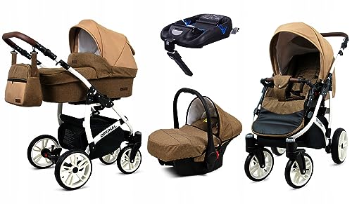BabyLux® Kinderwagen Set 4 in 1 - Optimal - incl. Babywanne, Buggy Sportsitz, Auto-Babyschale, ISOFIX-Basisstation - Autositz - Kinderwagenset - Kombikinderwagen mit Wickeltasche usw.