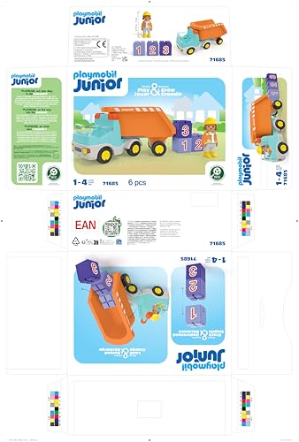 PLAYMOBIL Junior 71685 Dump Truck Sustainable Toy for Children from 1 Year Including Builder and Three Building Blocks