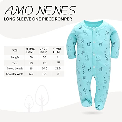 Amo nenes Sleep Romper Baby Boys Overall 3 Pack Unisex Pajamas Cotton Romper Jumpsuits Long Sleeve Player Baby Clothes with 0-7 Months