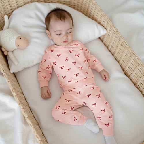 Beauace Baby Girl Clothing Set Bow Print Long Sleeve Sweatshirt + Trousers Newborn Outfit Toddler Two Piece Autumn Winter Baby Clothing