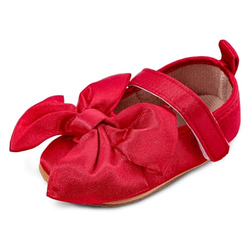 MASOCIO Babyschuhe für Mädchen mit Schleife – Rutschfeste Party Ballet Flats für Kleinkinder