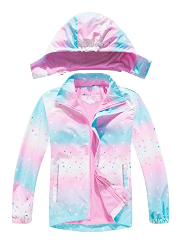 NATUST Mädchen Gefütterte Regenjacke Kinder Winddicht Übergangsjacke mit Abtrennbare Kapuze
