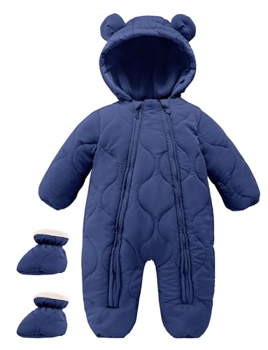 FEOYA Baby Winter Jumpsuit with Hood Snowsuit Down Suit Romper Thermal Outdoor Snow Jumpsuit Long Sleeve Down Shoes 3-18 Months