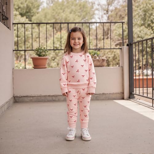 Beauace Baby Girl Clothing Set Bow Print Long Sleeve Sweatshirt + Trousers Newborn Outfit Toddler Two Piece Autumn Winter Baby Clothing