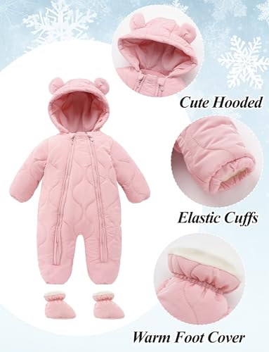 FEOYA Baby Winter Jumpsuit with Hood Snowsuit Down Suit Romper Thermal Outdoor Snow Jumpsuit Long Sleeve Down Shoes 3-18 Months