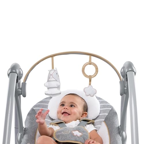 Ingenuity Hugs & Hoots zusammenklappbare & tragbare Babyschaukel, 5 Schaukelgeschwindigkeiten, 8 Melodien, 3 Naturgeräusche, Lautstärkeregulierung und Spielzeugbügel, ab der Geburt bis 9kg