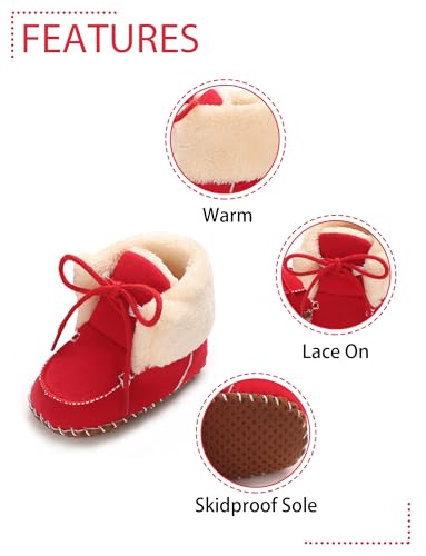 Adigau Baby Boys Girls Winter Boots Soft Sole Warm Boots Lace Flat Prewalker Snow Boots 0-18 Months