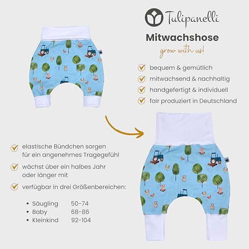 Handmade Baby Baggy Trousers, Handmade Cotton Jersey Grows with Your Gown, Sizes 50-74, 68-86, 92-104, Fairly Produced in Germany (Sea Creatures, 50-74)
