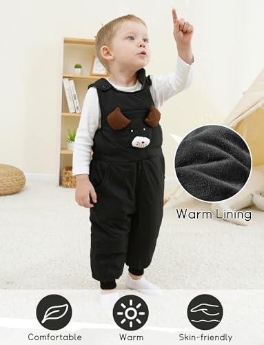 FEOYA Baby snowsuit winter stitch girls winter jacket fleece cute. Children's clothing sleeveless fashion boys romper lined round neck collar warm with zip black 9 months - 4 years