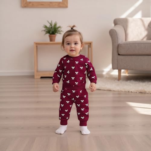 Beauace Baby Girl Clothing Set Bow Print Long Sleeve Sweatshirt + Trousers Newborn Outfit Toddler Two Piece Autumn Winter Baby Clothing