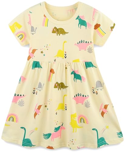 Mädchen Kleider Baumwolle Blumen Knöpfe Streifen Kurzarm T-Shirt Casual Frühling Sommer Kleid für Kinder Größe 92-122, 1-7 Jahre