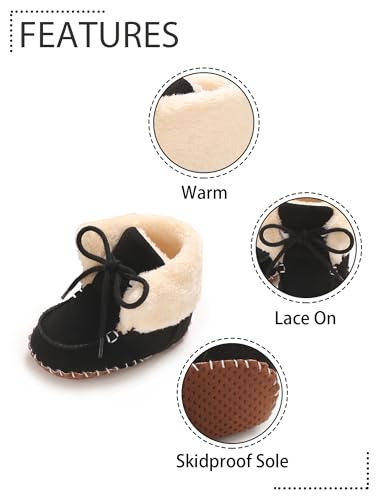 Adigau Baby Boys Girls Winter Boots Soft Sole Warm Boots Lace Flat Prewalker Snow Boots 0-18 Months