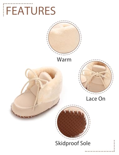 Adigau Baby Boys Girls Winter Boots Soft Sole Warm Boots Lace Flat Prewalker Snow Boots 0-18 Months