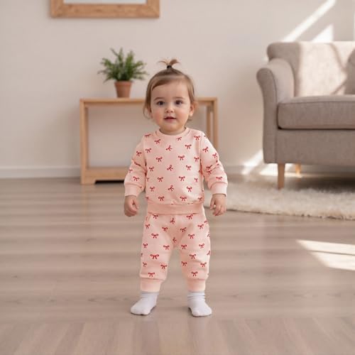 Beauace Baby Girl Clothing Set Bow Print Long Sleeve Sweatshirt + Trousers Newborn Outfit Toddler Two Piece Autumn Winter Baby Clothing