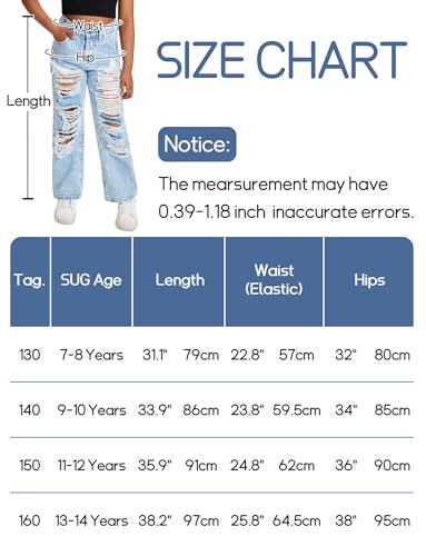 Happy Cherry Mädchen Jean Hosen Loch Wash Denim Blau Hose Kinder Elastische Taille Vintage Jeans Weites Bein Jeanshosen 130-160