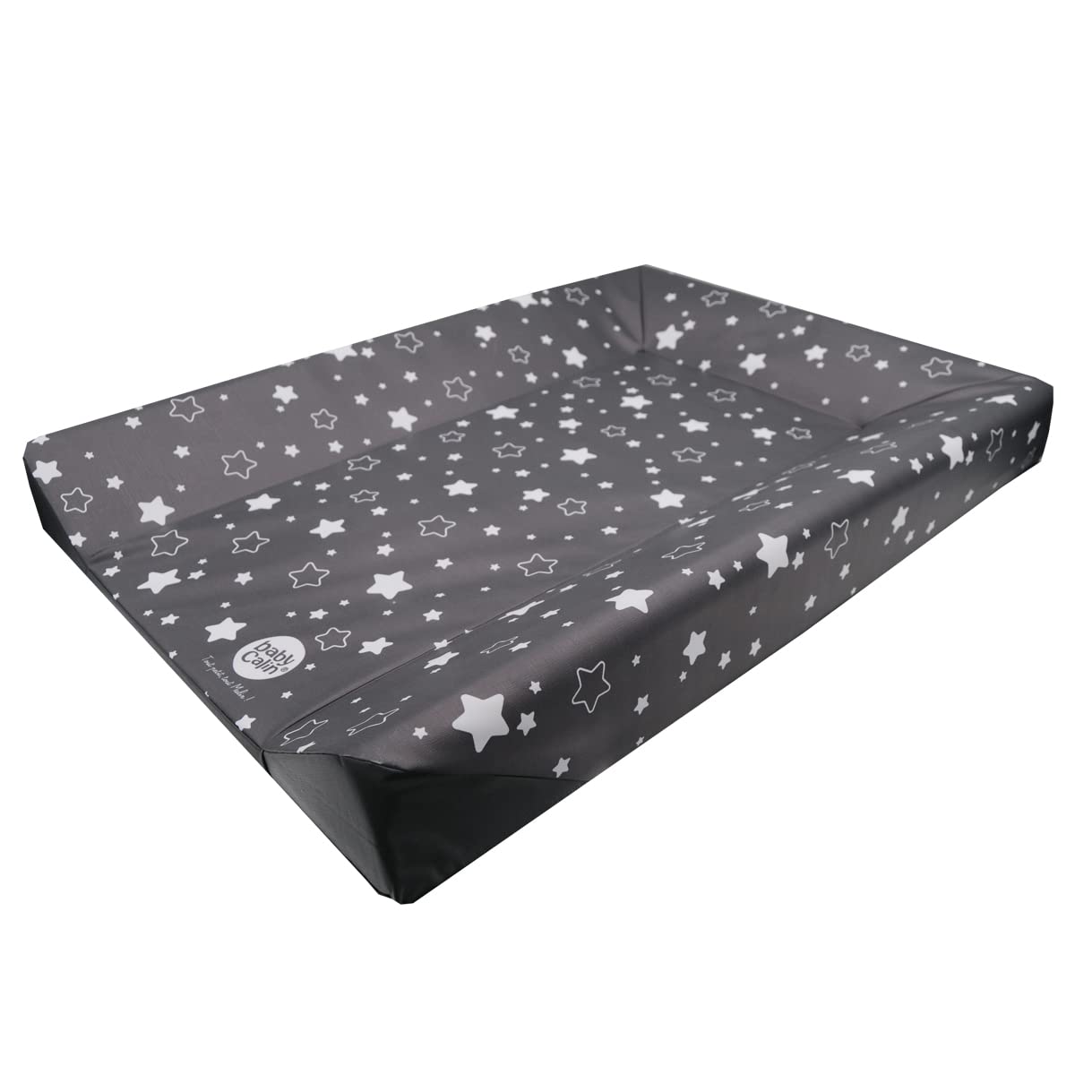 babyCalin Luxury Star Wickelauflage Dunkelgrau 50 x 70 cm - Mit aufgedruckter Maßtabelle