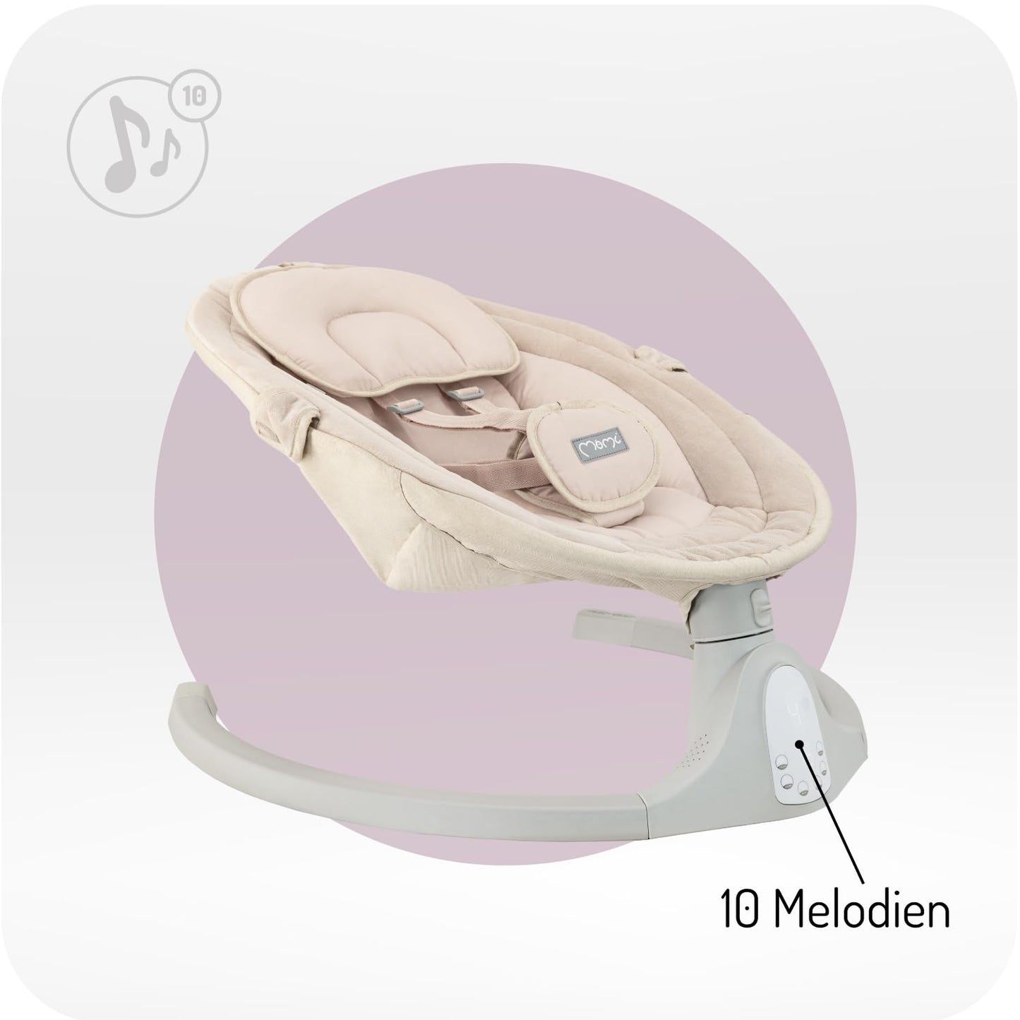 MoMi KENANI baby bouncer for children up to 9 kg, foldable, with remote control & Bluetooth for connecting to a smartphone, battery or power connection, with 5-point safety belt, sun protection, insect net