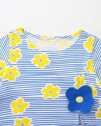 Mädchen Kleider Baumwolle Blumen Knöpfe Streifen Kurzarm T-Shirt Casual Frühling Sommer Kleid für Kinder Größe 92-122, 1-7 Jahre