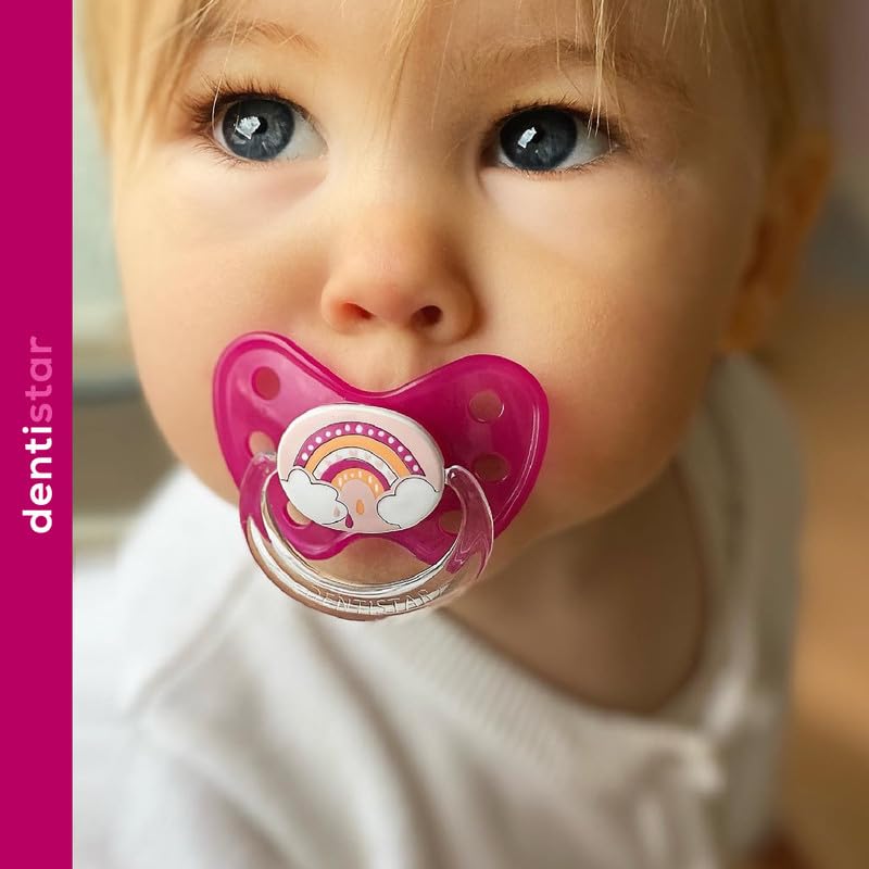 dentistar Silikon Schnuller 3er-Set - Größe 3, ab 14 Monate - Zahnfreundlicher Nuckel mit Dentalstufe – BPA-frei - Made in Germany - Blumen, Lila