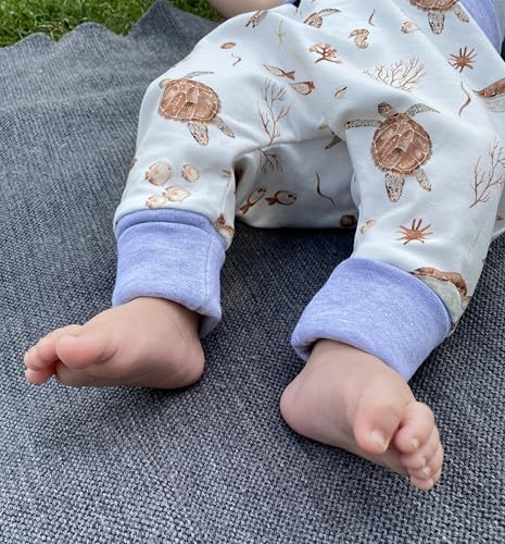 Handmade Baby Baggy Trousers, Handmade Cotton Jersey Grows with Your Gown, Sizes 50-74, 68-86, 92-104, Fairly Produced in Germany (Sea Creatures, 50-74)