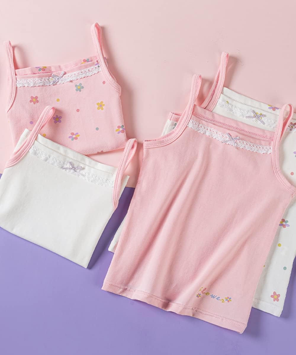 Yintry Girls' Printed Undershirts Cotton Undershirt/Tank Tops for 2-12 Years Elastic Cami Vests 4-Pack