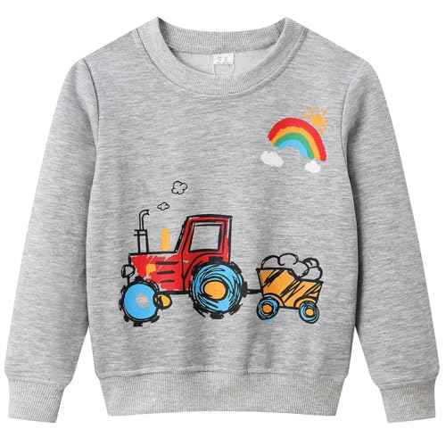 Dinopjs Boys' Jumper, Boys' Warm Sweatshirts, Classic Cartoon Animals, Tractor, Dino, Flying Dragon Knight, Rainbow, Polar Bear Christmas Tree, Cotton Sports Shirts for Children 2-9 Years