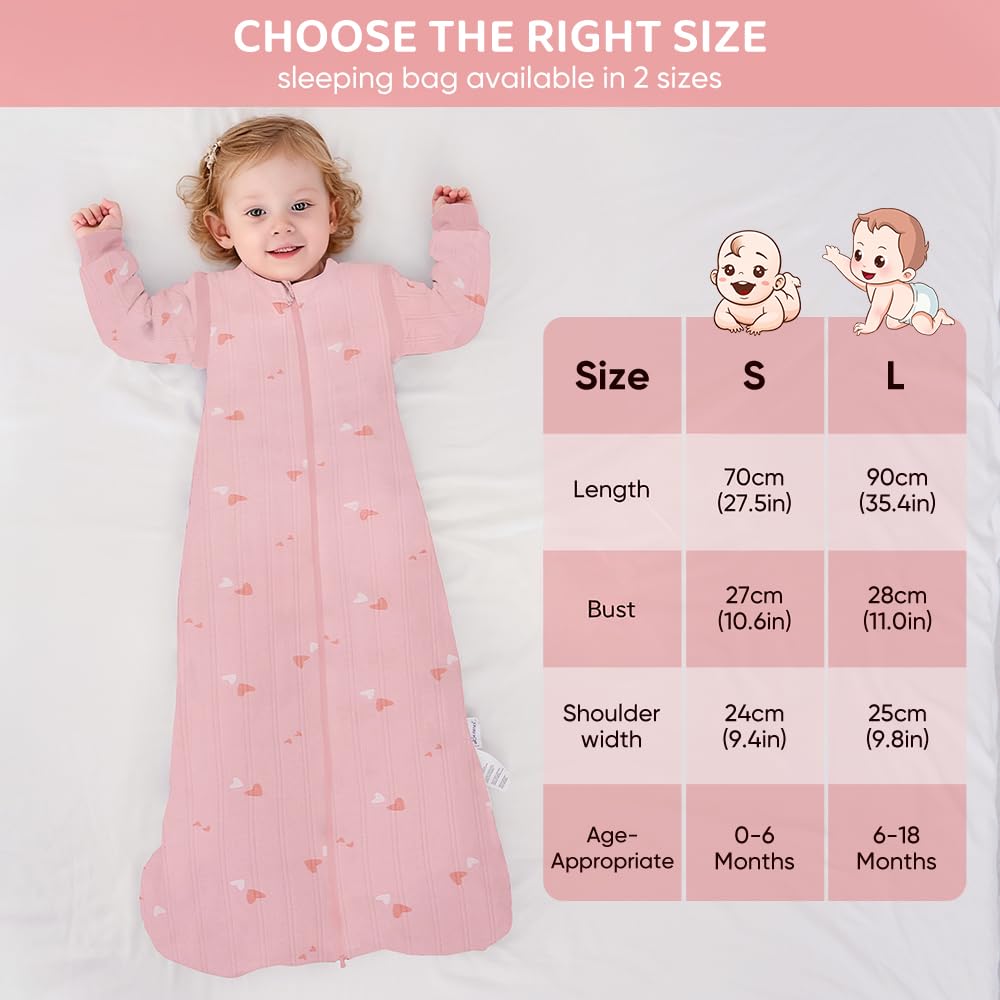 amo nenes Baby Sleeping Bag 2.5 TOG, Baby Autumn Winter Long Sleeve Sleeping Bag, 100% Cotton, Removable Sleeves, Length 72 cm, 0-6 Months (Blue)