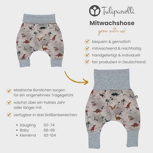 Handmade Baby Baggy Trousers, Handmade Cotton Jersey Grows with Your Gown, Sizes 50-74, 68-86, 92-104, Fairly Produced in Germany (Sea Creatures, 50-74)