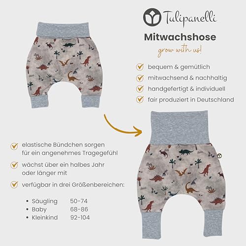 Handmade Baby Baggy Trousers, Handmade Cotton Jersey Grows with Your Gown, Sizes 50-74, 68-86, 92-104, Fairly Produced in Germany (Sea Creatures, 50-74)