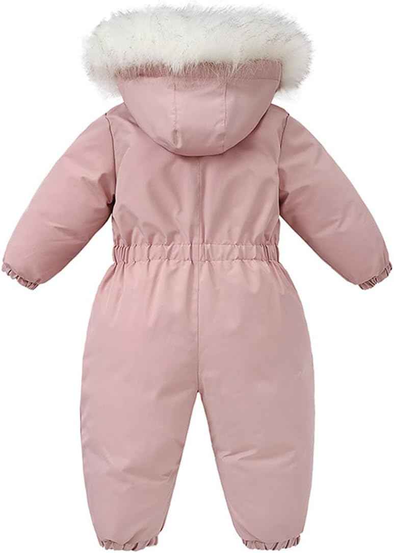 Alunsito Baby Boy Girl Snowsuit Kids Long Sleeve Hoodie Thick Jumpsuit Ski Suit Zip One-Piece Bodysuit Winter Warm Romper