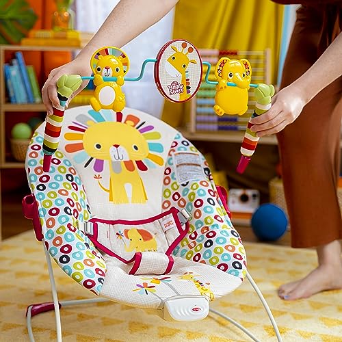 Bright Starts, Babywippe Babyschaukel Safari Fun mit Beruhigenden Vibrationen, Spielbogen mit 2 Spielzeugen, 3-Punkte-Gurt Sitz, Maschinenwaschbares Sitzpolster, ab der Geburt bis 9kg