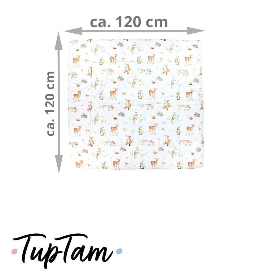 TupTam Krabbeldecke für Baby 120x120 cm - Gepolsterte Spieldecke Baby Baumwolle, XXL, OEKO-TEX, Weich & Hautfreundlich, Farbe: Wald/Beige