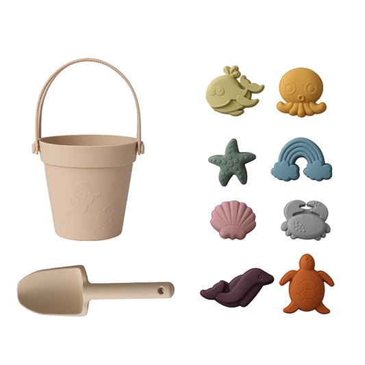 Melearch Beach Toys for Children, 10 Piece Sand Toy Set, Sandpit Toy with Bucket and Shovel, Sand Moulds Toy for Toddlers, Girls and Boys, Summer Games, Red