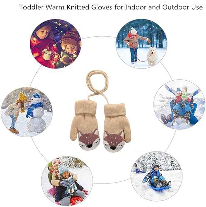 0-3 Jahre Baby Winter Handschuhe Kinder Gestrickte Fäustlinge Warme Fleece Gefütterte Handschuhe Fausthandschuh mit Schnur Outdoor Weich Winterhandschuhe Skihandschuhe Handwärmer für Jungen Mädchen