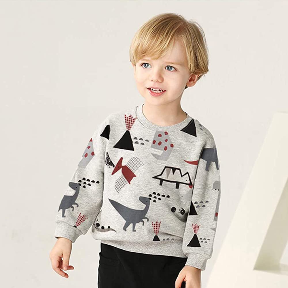 EULLA Children's Boys' Pullover Sweatshirt Long Sleeve Cotton Dinosaur Excavator Tractor Planets Winter Tops 1-7 Years 92 98 104 110 116 122