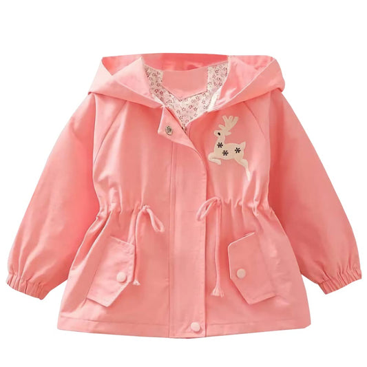 Amur Leopard Kids Girls Transition Jacket Windproof Coat Outdoor Windbreaker with Hood for Spring and Autumn