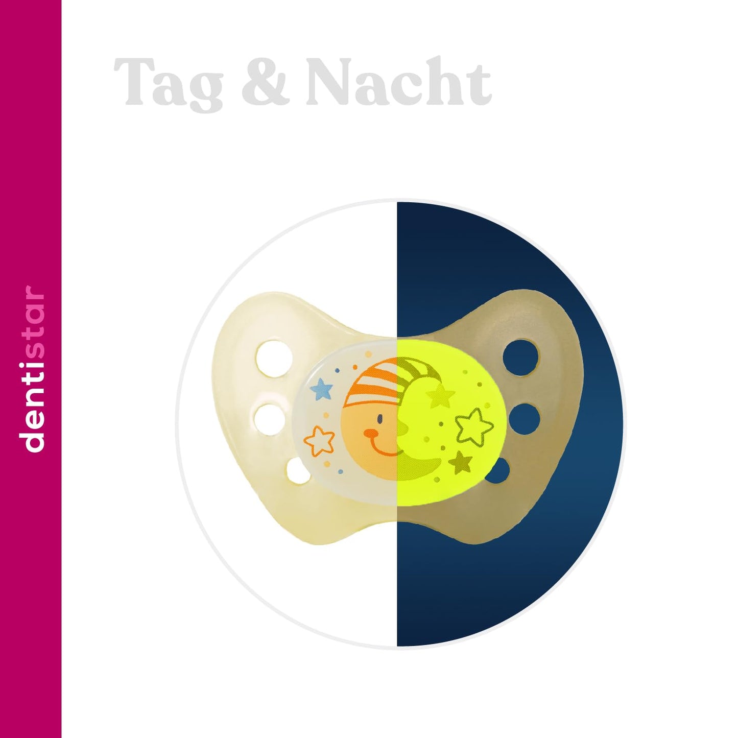 dentistar Night Silikon Schnuller 3er-Set - Größe 1 Schnuller 0-6 Monate - Glow in the Dark Nuckel mit Dentalstufe – BPA-frei – Made in Germany - Katze, Rosa