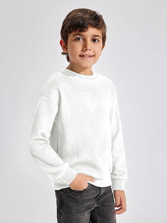 Haloumoning Boys' Long-Sleeved Shirt Children's Crew Neck Sweatshirt Plain Pullover Long Sleeve T-Shirt Basic Top
