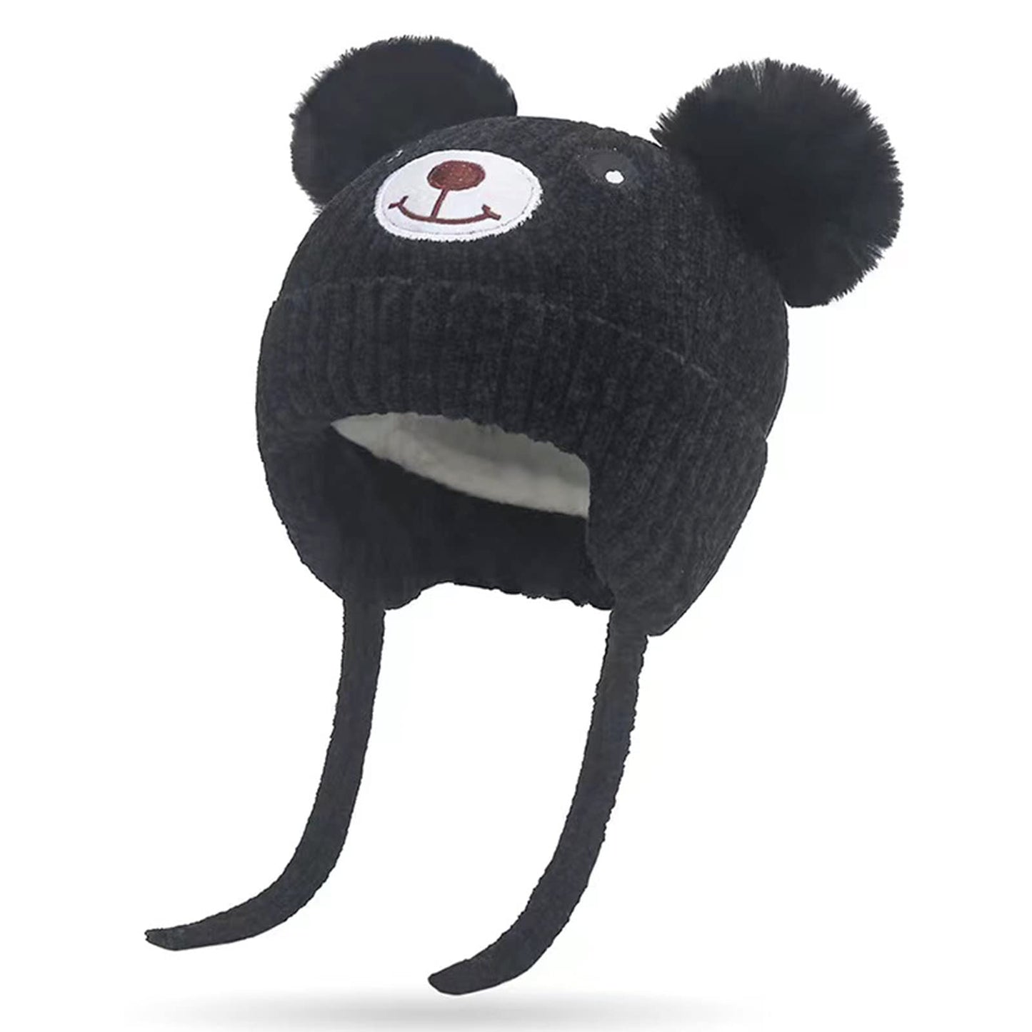 KEELYY Baby Mütze Beanie Strickmütze Herbst Wintermütze Süßer Hut mit Earflap und Bindebändern Warm Hat für Jungen Mädchen