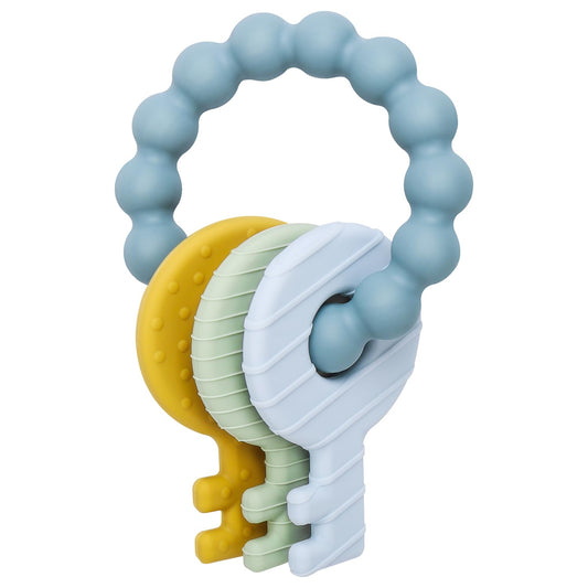 Teething ring for babies, teething ring key for babies, BPA-free baby teething toy key, Baby Nom teething aid for babies from 3 months - teething ring for babies in blue