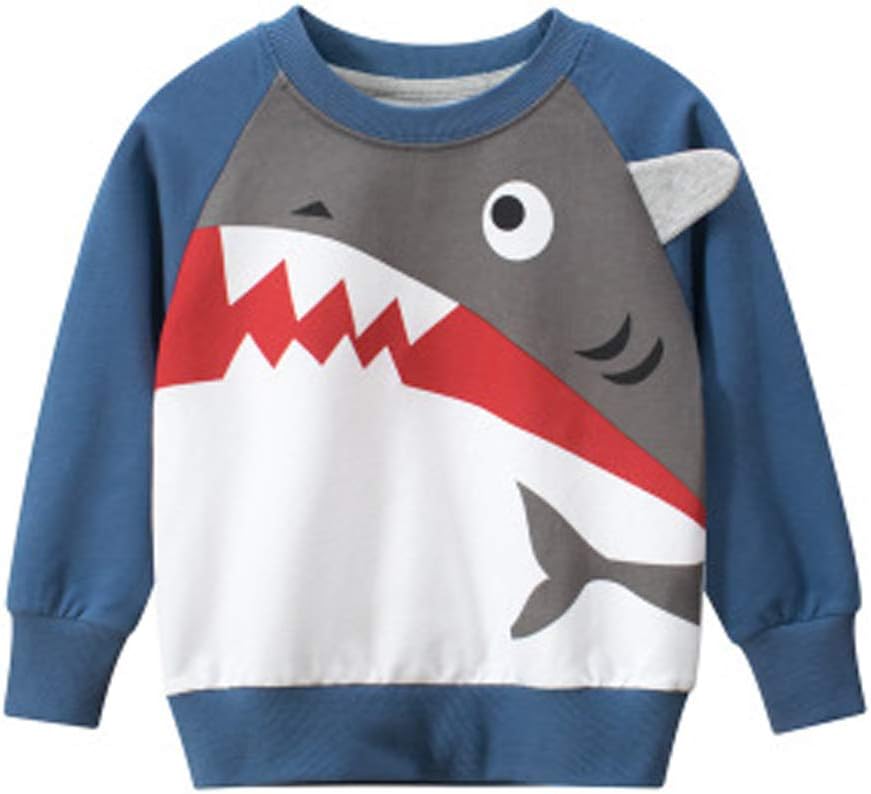 SUPFANS Boys Cute Dinosaur Sweatshirts Pullover Cotton T-Rex Long Sleeve Tops Toddler T-Shirt