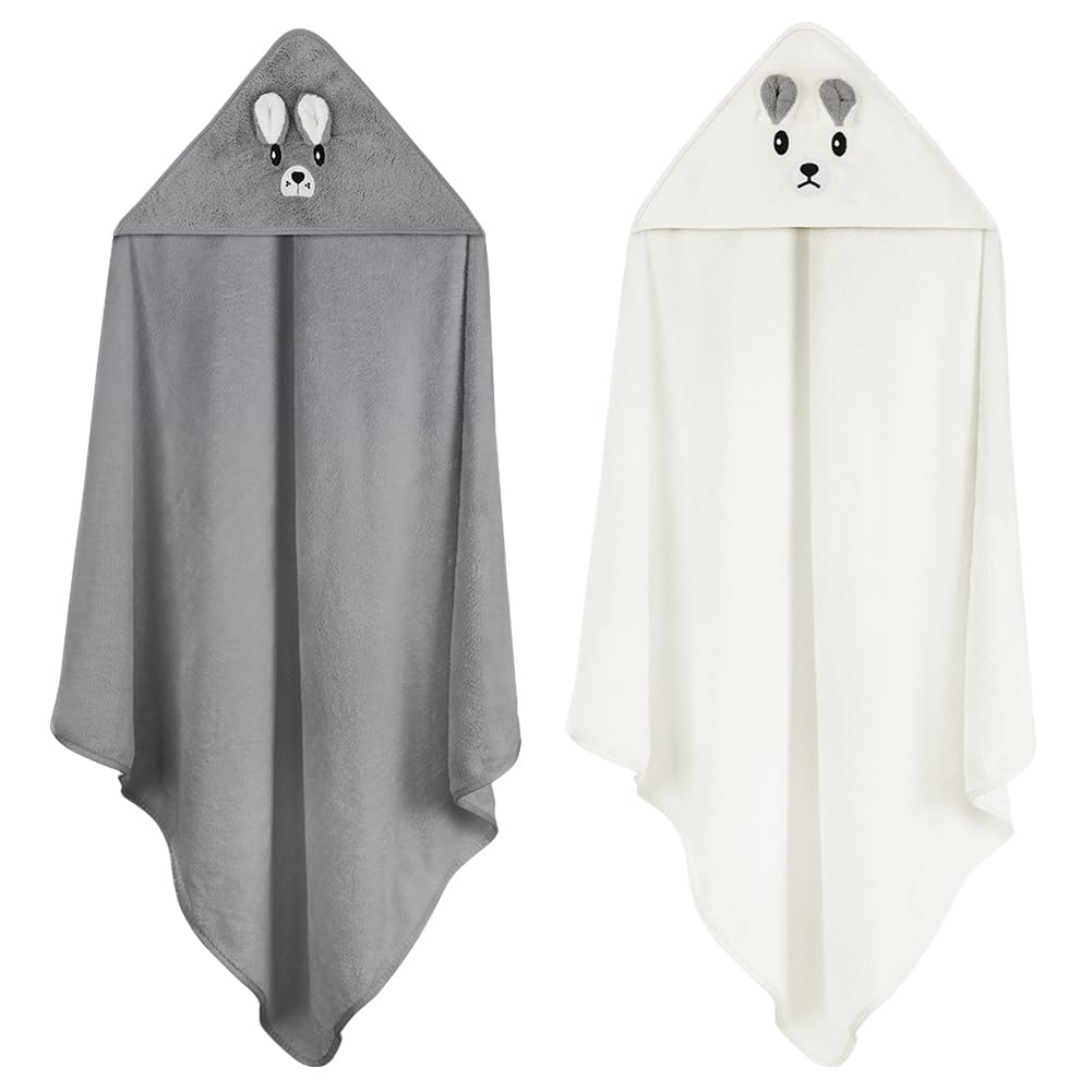 Aolso Hooded Towel Baby, 80 x 80 cm Baby Towel Hood, Baby Wash Cloth, Coral Fleece Baby Towel with Hood for Newborns, Soft and Super Absorbent, Unisex (Grey Elephant)
