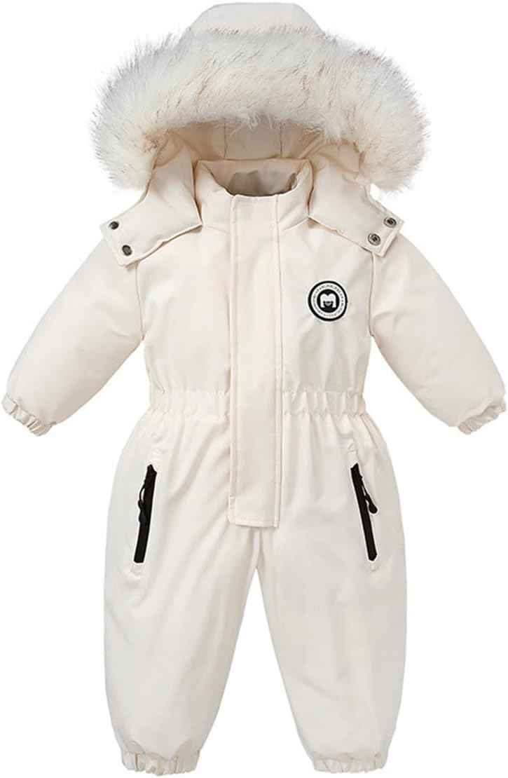 Alunsito Baby Boy Girl Snowsuit Kids Long Sleeve Hoodie Thick Jumpsuit Ski Suit Zip One-Piece Bodysuit Winter Warm Romper