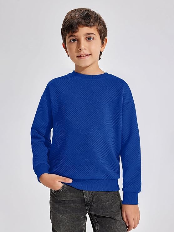 Haloumoning Boys' Long-Sleeved Shirt Children's Crew Neck Sweatshirt Plain Pullover Long Sleeve T-Shirt Basic Top