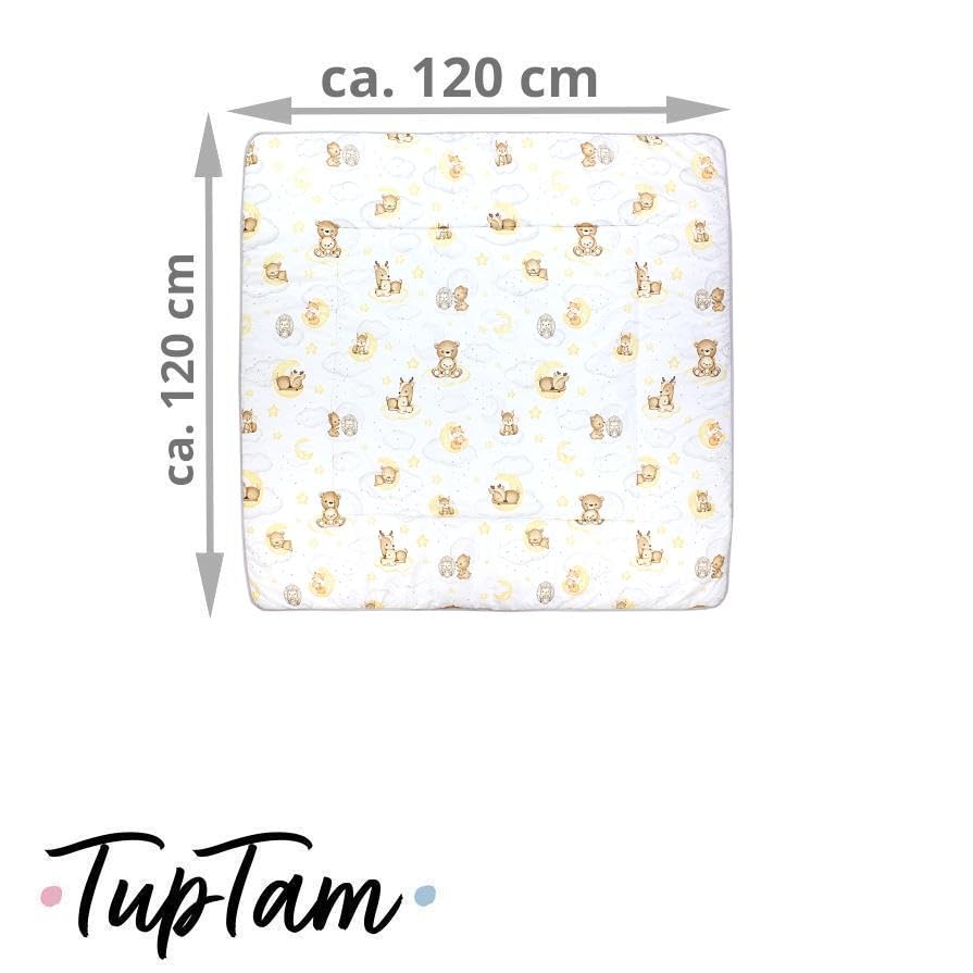 TupTam Krabbeldecke für Baby 120x120 cm - Gepolsterte Spieldecke Baby Baumwolle, XXL, OEKO-TEX, Weich & Hautfreundlich, Farbe: Wald/Beige - Meloni2